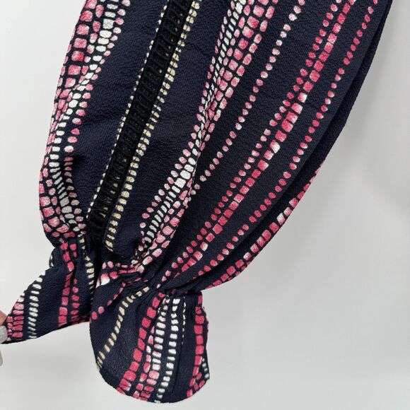 Tea Please Peasant Womens 1X Pink Black dots Balloon Sleeves Boho Blouse Top - Picture 5 of 10